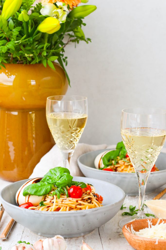 spaghetti með burrata