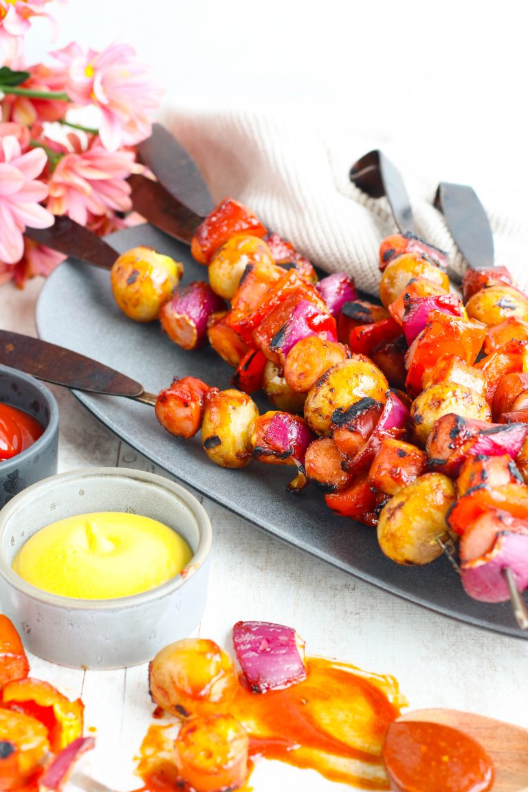 pylsur á spjóti með bbq
